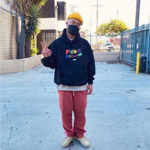 Whojungwoo (WJW) F@cK! Racism Hoodie in Black - Picture 2 of 3